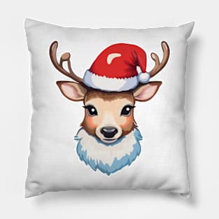 Reindeer with Christmas Hat Pillow