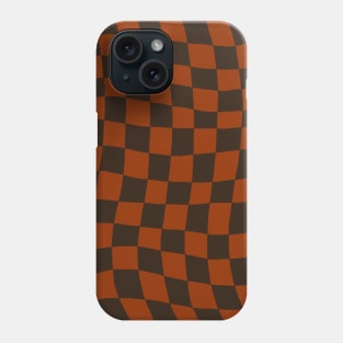 Brown and Orange Distorted Warped Checkerboard Pattern I Phone Case