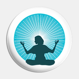 Woman in yoga pose with blue halo light Pin