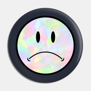 Holo Trippy Sad Frown Face Black Outline closer eyes Pin