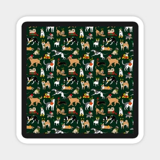 Christmas Dogs Green Magnet
