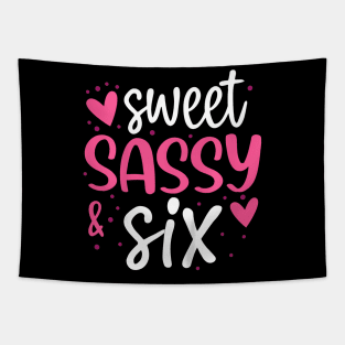 Kids Hearts Sweet Sassy And Six 6 Years Old 6Th Birthday Girls Tapestry
