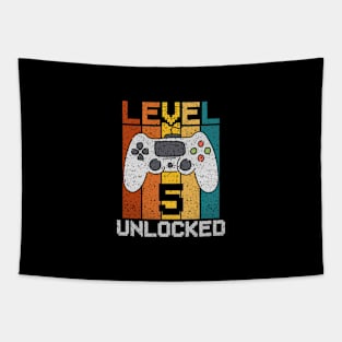 Level 5 Unlocked, Retro 5th Birthday Gamer Tapestry