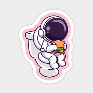 Cute Astronaut Eating Burger In Toilet Cartoon Magnet