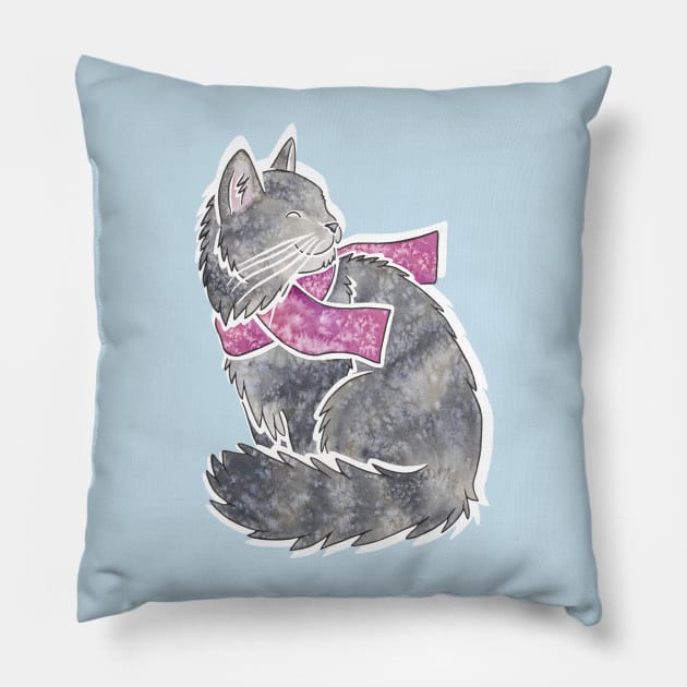 Watercolour Norwegian Forest Cat Pillow by animalartbyjess