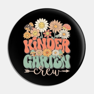 Back To School Retro Groovy Wildflower Kindergarten Crew Funny Teacher Girls Pin