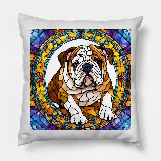 Stained Glass English Bulldog Pillow by Doodle and Things