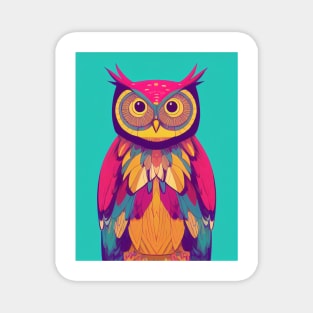 Colorful Owl Portrait Illustration - Bright Vibrant Colors Bohemian Style Feathers Psychedelic Bird Animal Rainbow Colored Art Magnet