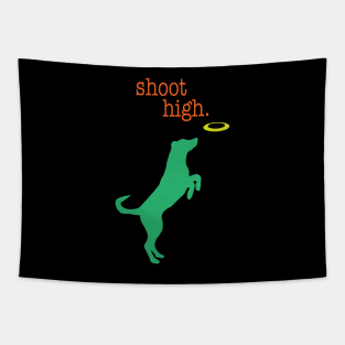 Dog Jumping Hgh for a Frisbee Tapestry