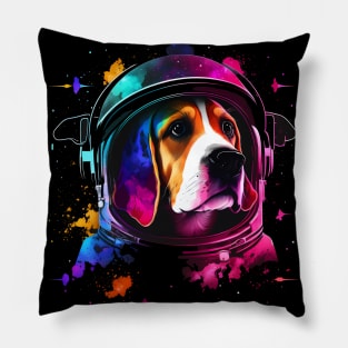 Funny Beagle Astronaut Dog in Outer Space Cosmic Explorer Pillow