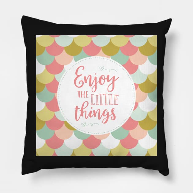 Enjoy the Little Things - Pink Scallops Pillow by greenoriginals