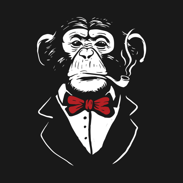 Gentleman monkey with bow tie smoking pipe by ShirtDigger