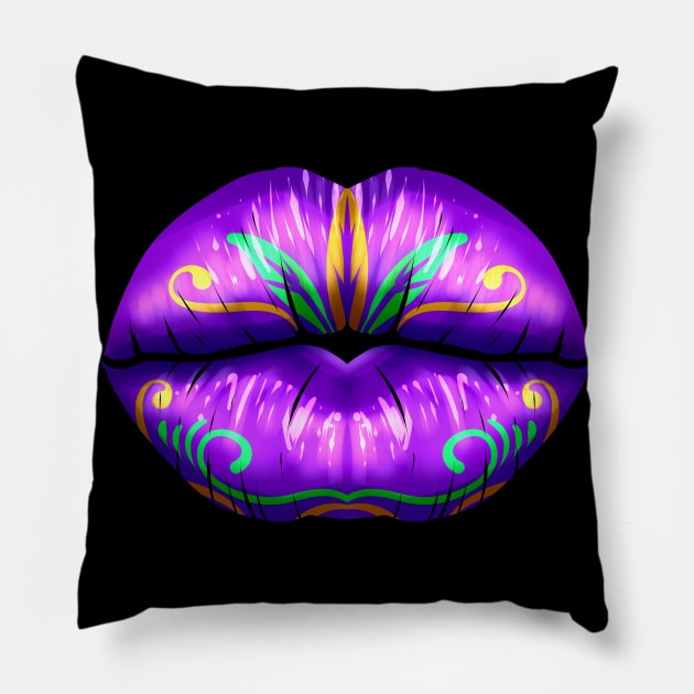 Purple Lips For Mardi Gras Pillow by SinBle