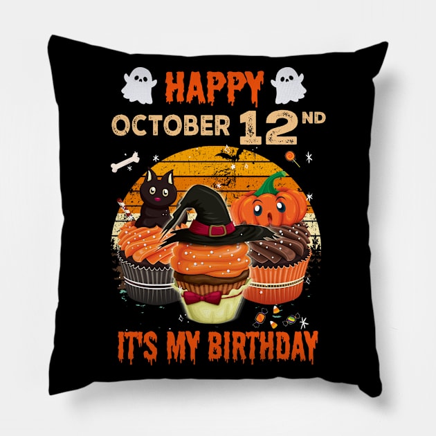 Happy October 12nd It's My Birthday Shirt, Born On Halloween Birthday Cake Scary Ghosts Costume Witch Gift Women Men Pillow by Everything for your LOVE-Birthday