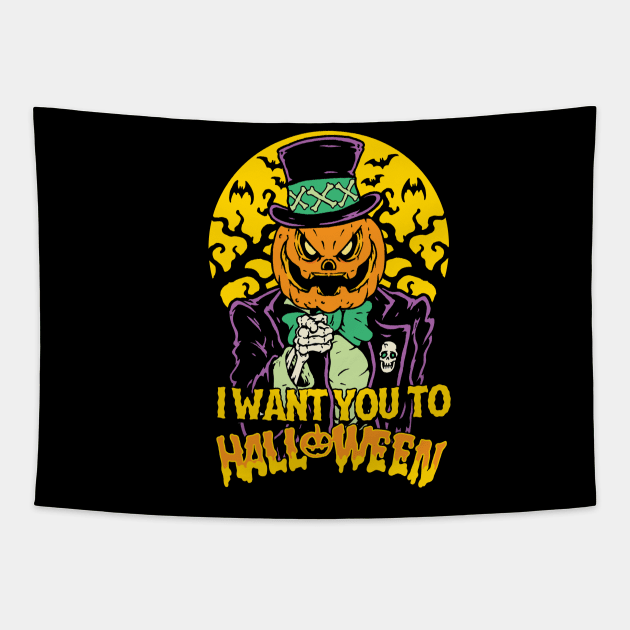 I Want You To Halloween The Voodoo Pumpkin Tapestry by MonstersandMartians