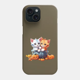 Halloween kittens playing with pumpkins Phone Case