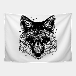 Typography Fox Face with Stars in Black Font Tapestry