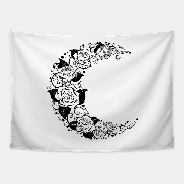 Crescent of Contour Roses Tapestry by Blackmoon9