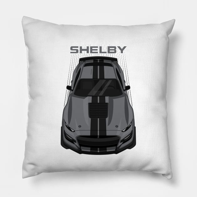 Ford Mustang Shelby GT500 2020-2021 - Magnetic Grey - Black Stripes Pillow by V8social
