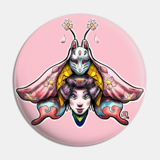 Geisha and kitsune mask moth Pin