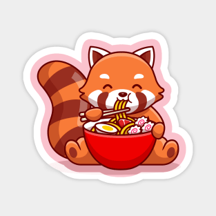 Cute Red Panda Eating Ramen Noddle Cartoon Magnet