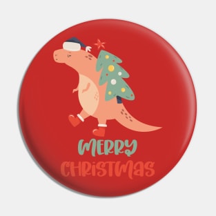 Dinosaur Carrying a Christmas Tree Pin