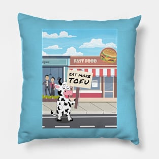 Eat More Tofu Cow City Protest - Funny Vegetarian Pillow