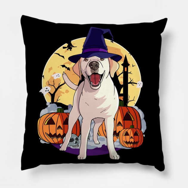 Yellow Labrador Witch Halloween Pumpkin Pillow by Noseking
