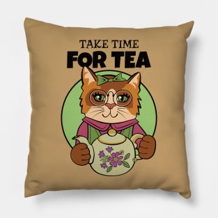 Take Time for Tea Cat Pillow