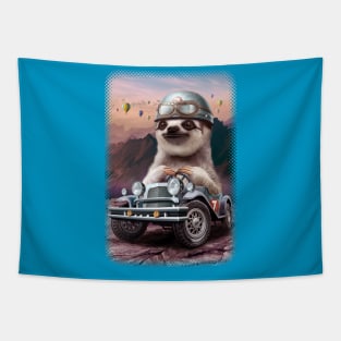 SLOTH ON RACING CAR Tapestry