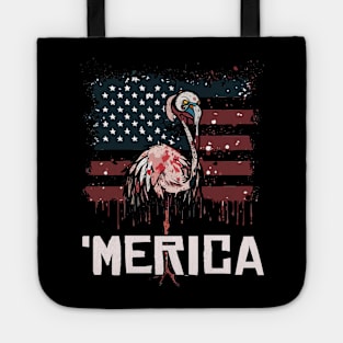 Scary Halloween Flamingo Happy 4th Usa American Flag July Fourth Tote