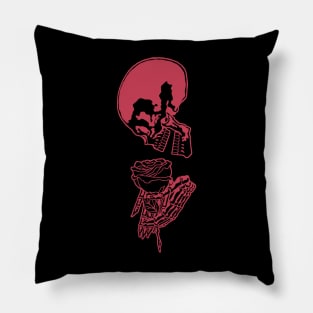 Skull and Rose Ink Art Tattoo Retro Red Pillow