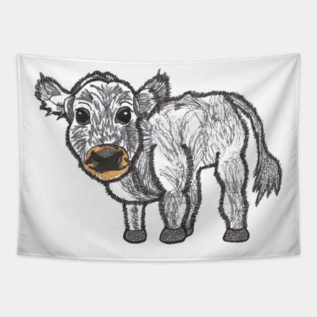 Grey fluffy cow Tapestry by BundaAmely