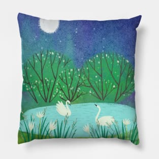 Peaceful Night Watercolor Nature Scene Pillow