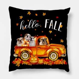 Bulldogs Hello Fall - Bulldogs In Car Pumpkin Halloween T-shirt Bulldogs Autunm Gift Pillow