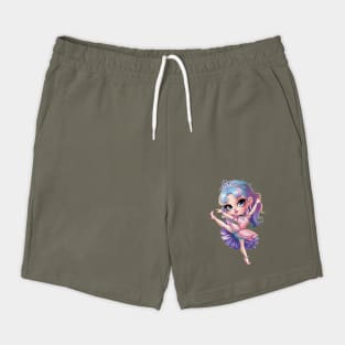 Anime princess with large eyes, purple hair, and ballet attire, wearing a tiara Shorts