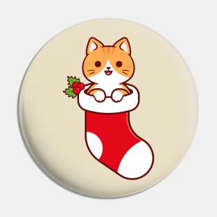 Cute Orange Tabby Cat Inside a Christmas Stocking Pin