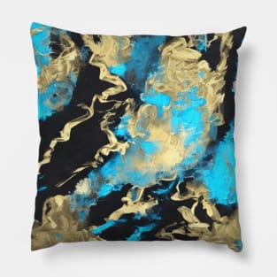 Turquoise and Gold Abstract Art Pillow