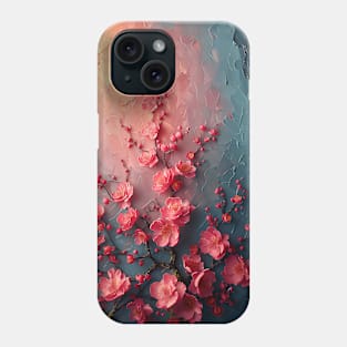 Abstract painting of pink flowers against golden subset Phone Case