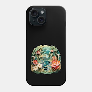 Plants and flowers in a pond made of paper 3d illusion Phone Case