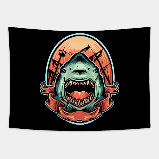 angry shark Tapestry by donipacoceng