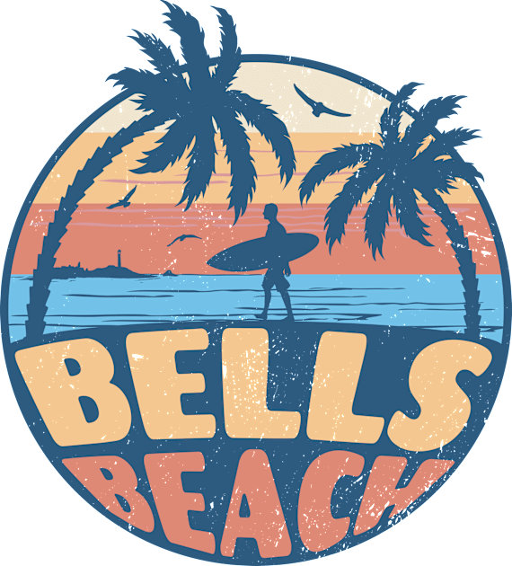 Vintage Surfing Bells Beach // Retro Summer Vibes // Grunge Surfer Sunset Kids T-Shirt by Now Boarding