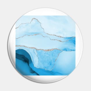 Watercolor Agate in Aqua Blue Faux Silver Veins Pin