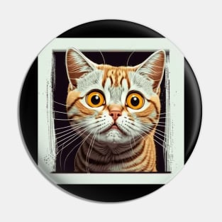 Funny Scared Ginger Cat Face, Cat Lover, Scaredy Cat Pin