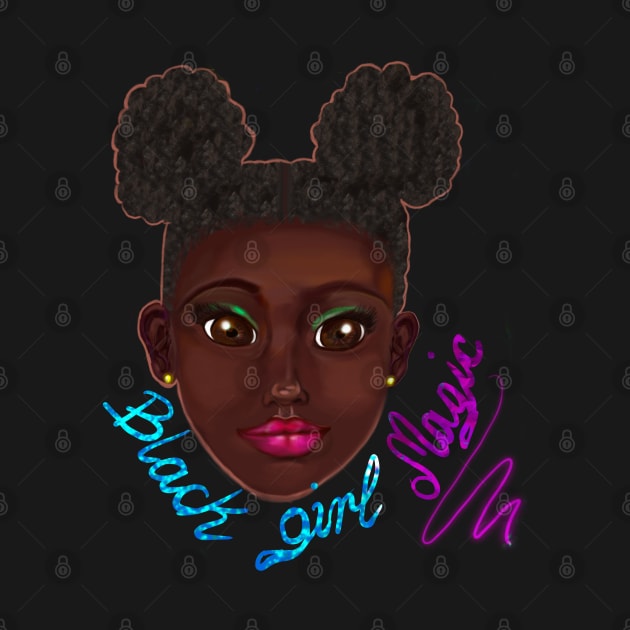 Black girl magic - beautiful black girl with Afro hair in puffs, brown eyes, Cherry pink lips and dark brown skin. Hair love ! by Artonmytee