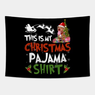 Pitpull this is my Christmas pajama shirt - funny Christmas pajama shirt gift Pitpull dog lover - Pitpull with Santa hat Christmas shirt Tapestry