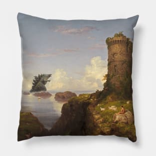 Kaiju Coast Scene with Ruined Tower, 1838 Pillow