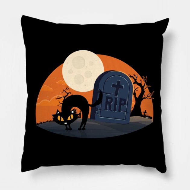 Full Moon Black Cat Cute Yet Spooky Halloween Costume Pillow by Yassmina