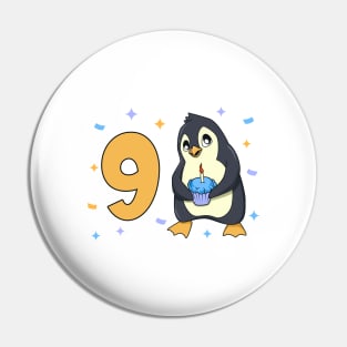 I am 9 with penguin - kids birthday 9 years old Pin