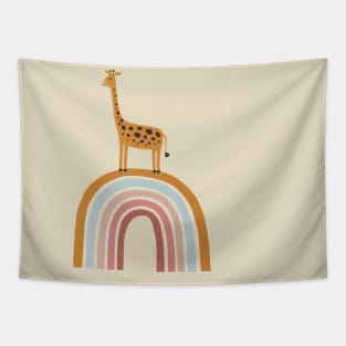 Giraffe and rainbow art illustration Tapestry